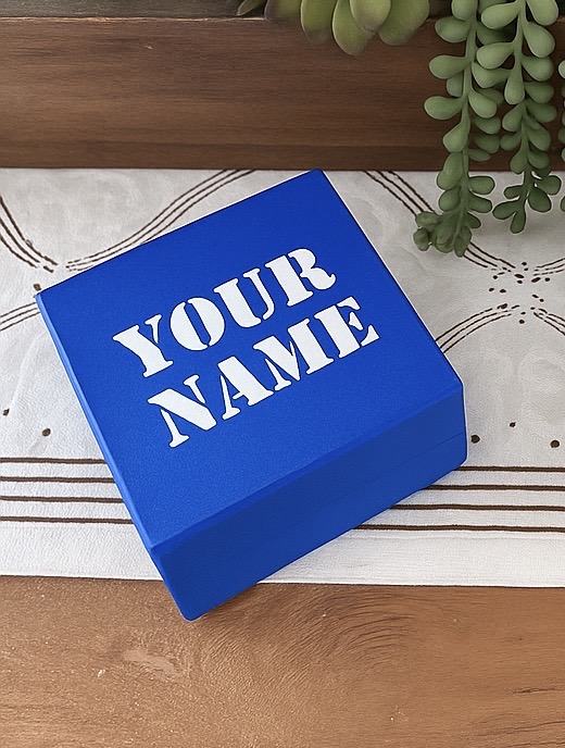 Personalized keepsake box with a custom name on the lid