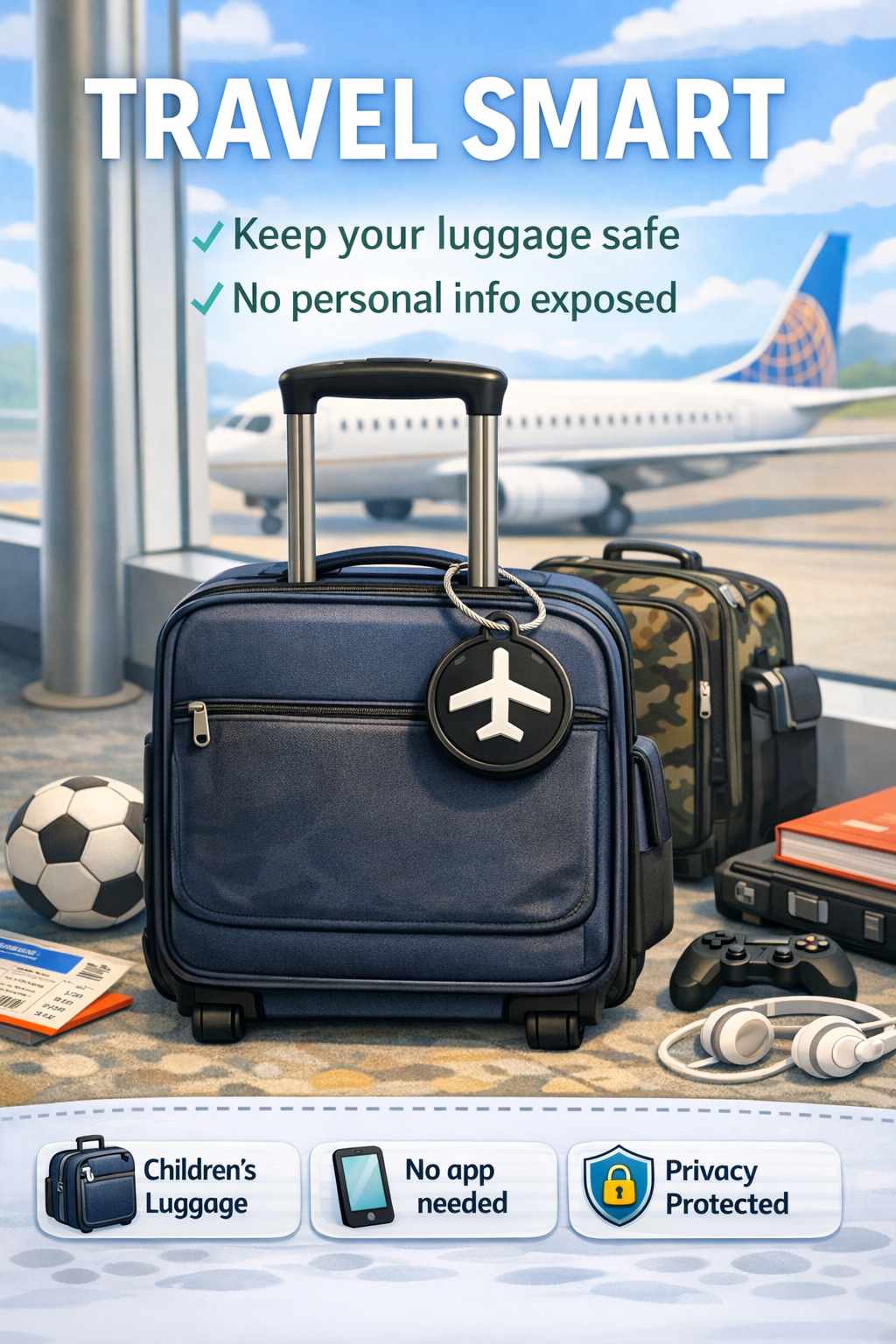 VC Connect Tag attached to rolling suitcase handle