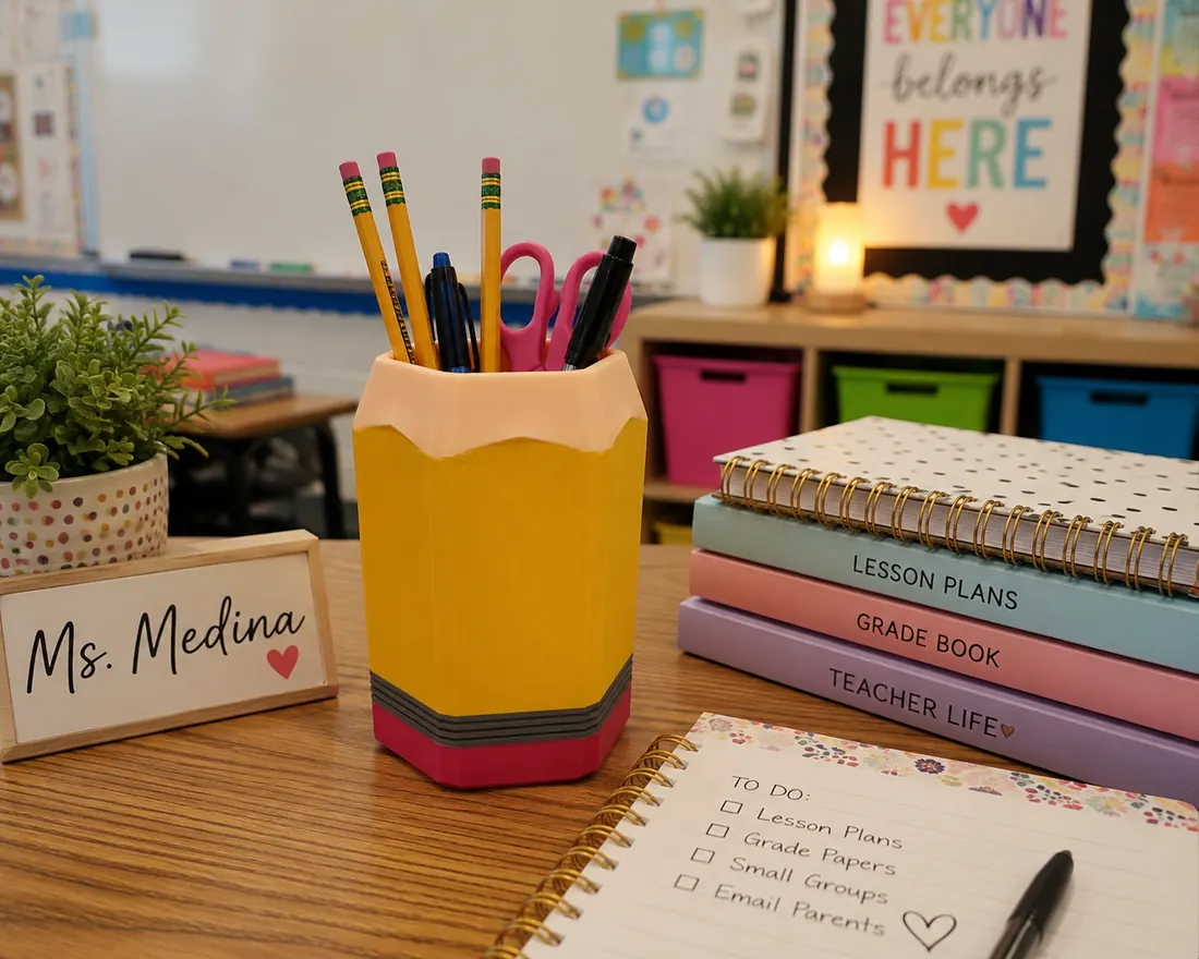 Oversized pencil cup holder for teachers and desks