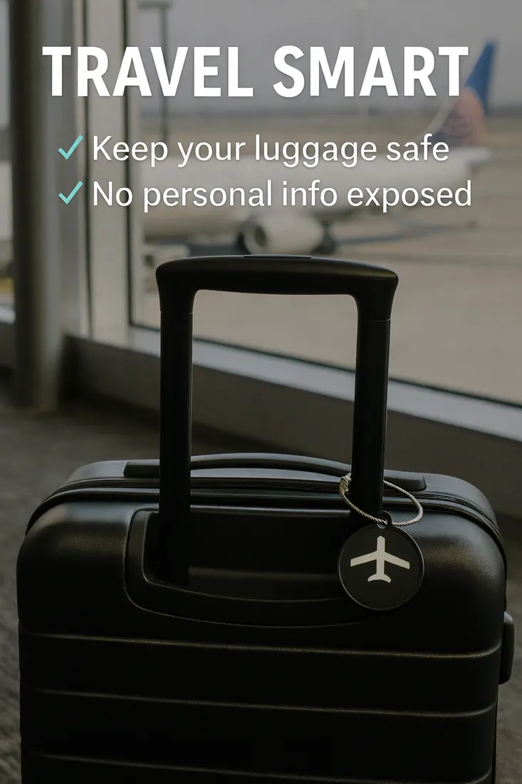 VC Connect Tag attached to rolling suitcase handle