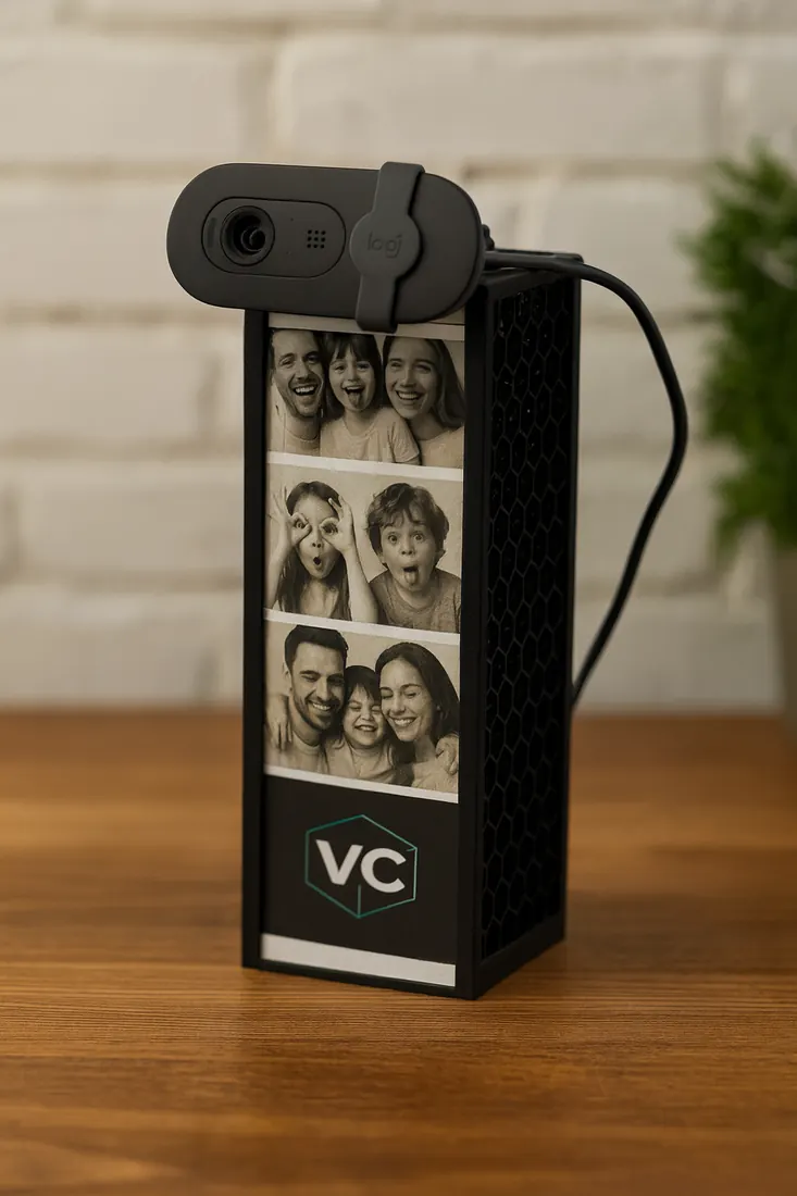 3D printed camera stand with a webcam mounted on top