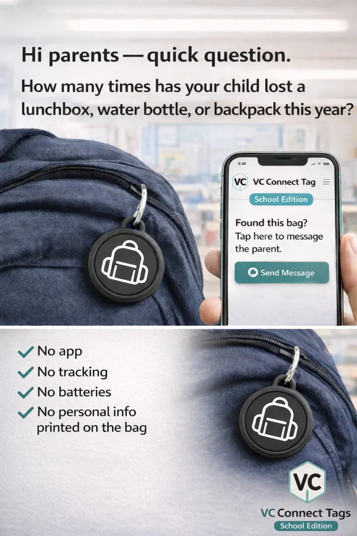 VC Connect Tag - NFC lost and found tag with minimalist icon keychain loop