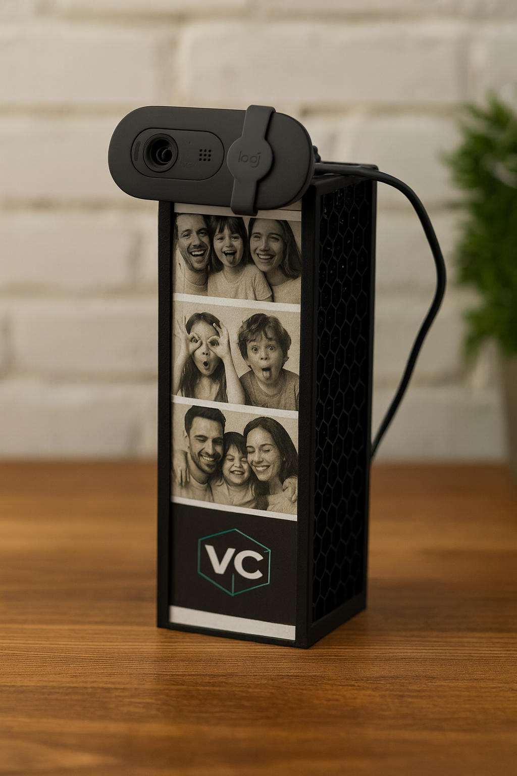 3D printed camera stand with a webcam mounted on top