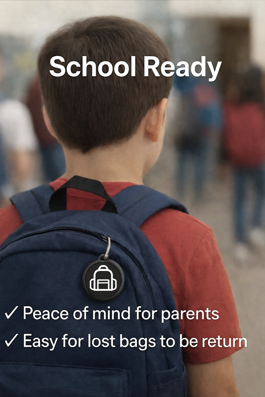 Child backpack with VC Connect Tag for school gear recovery